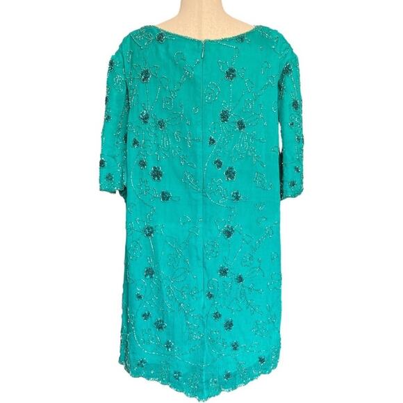 Roaman's Vintage Silk Beaded Sequined Teal Short Sleeved Blouse Top Shirt Sz 24W - Picture 2 of 9